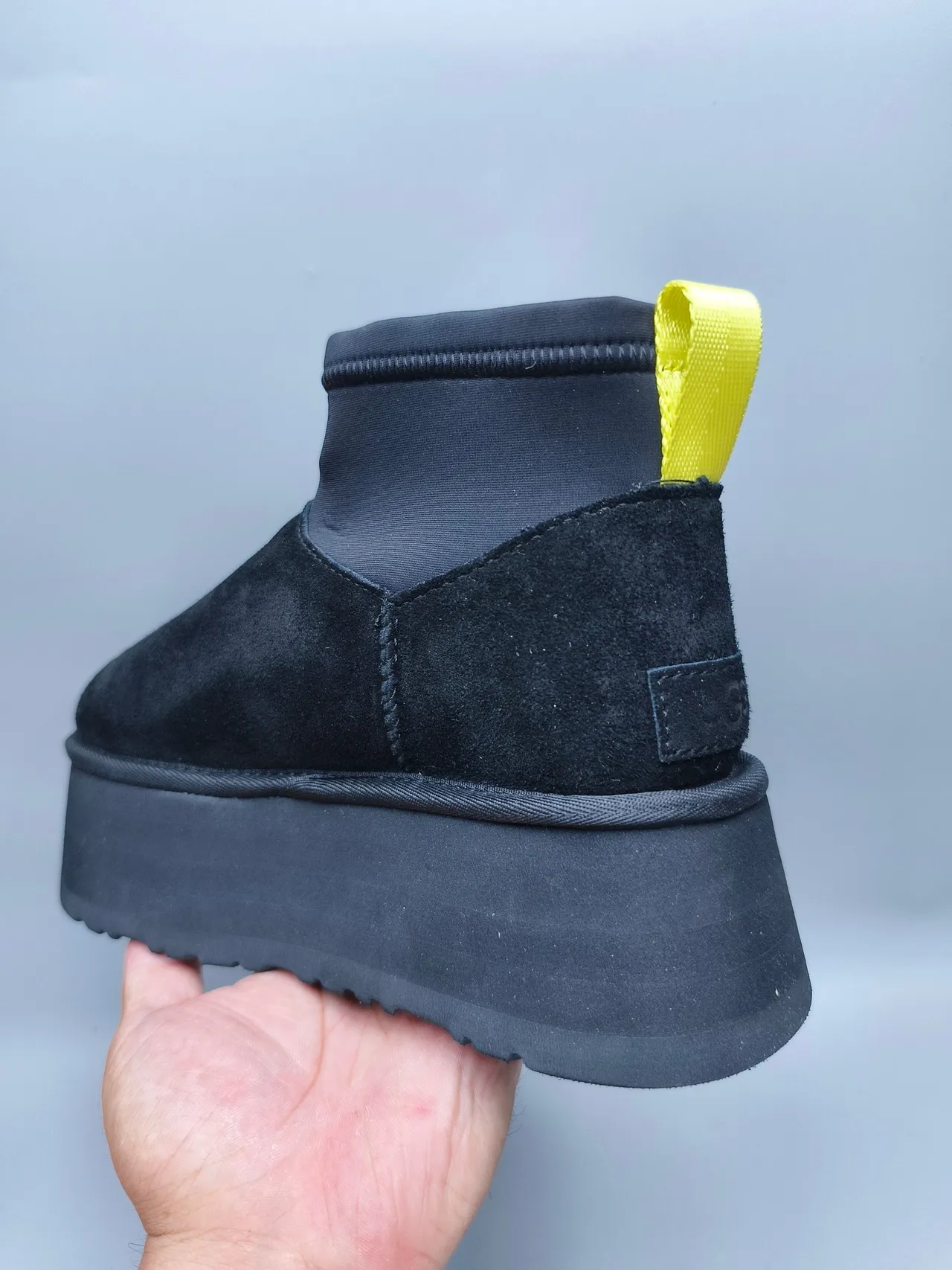 Black Yellow Platform Sole Suede Upper Ankle Boots 3