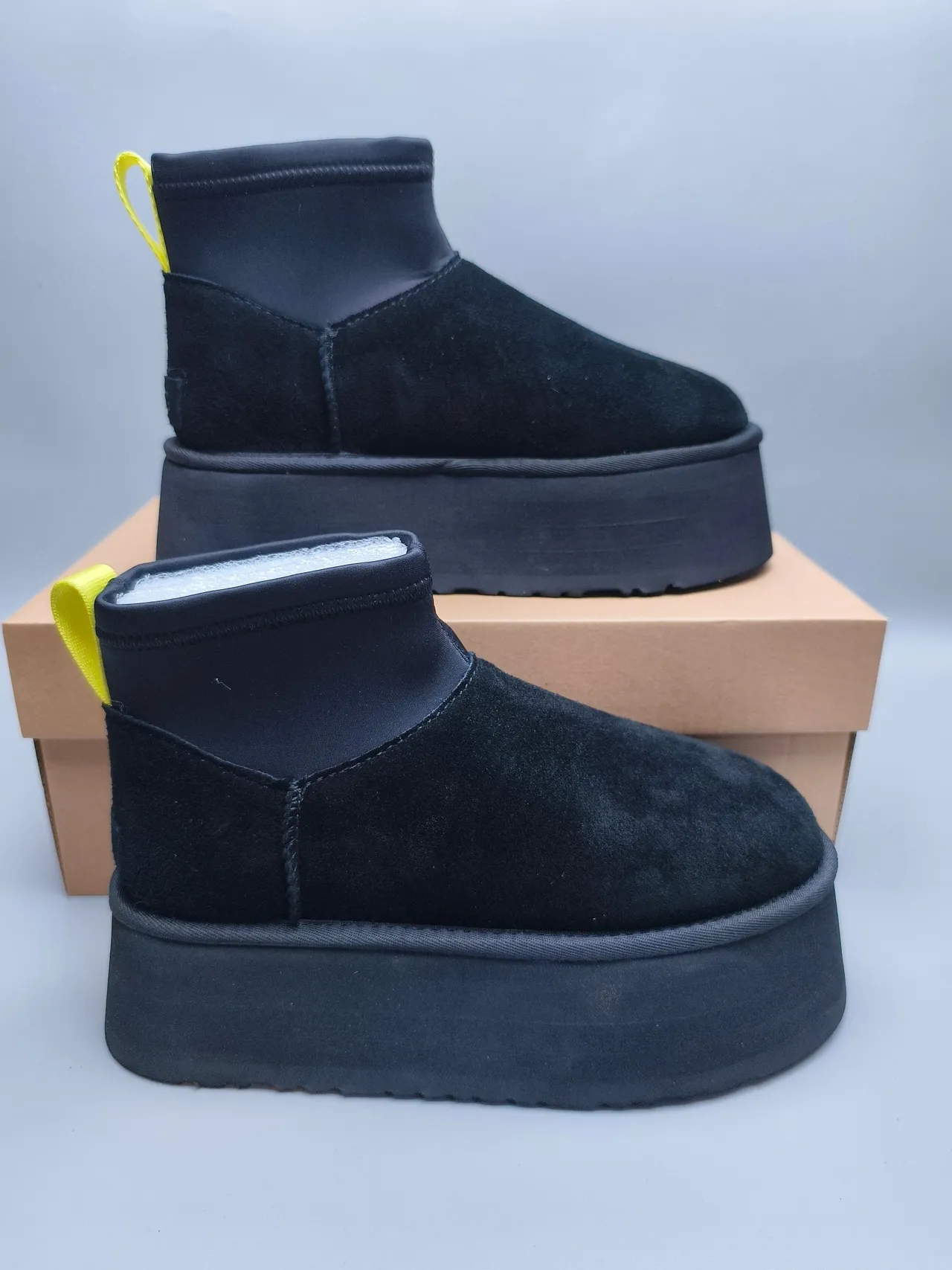 Black Yellow Platform Sole Suede Upper Ankle Boots 5