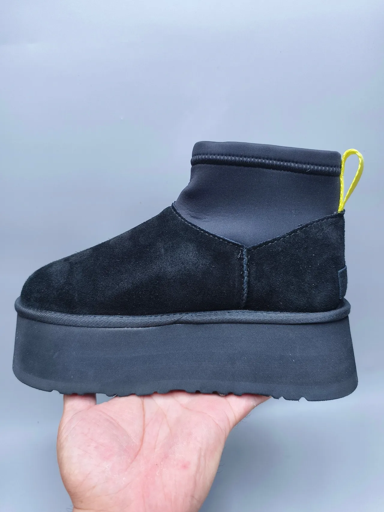 Black Yellow Platform Sole Suede Upper Ankle Boots 7