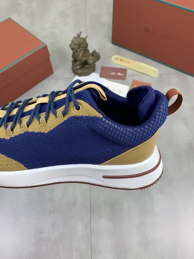 Blue and Beige Knit Color-Blocked Low-Top Sneaker 3