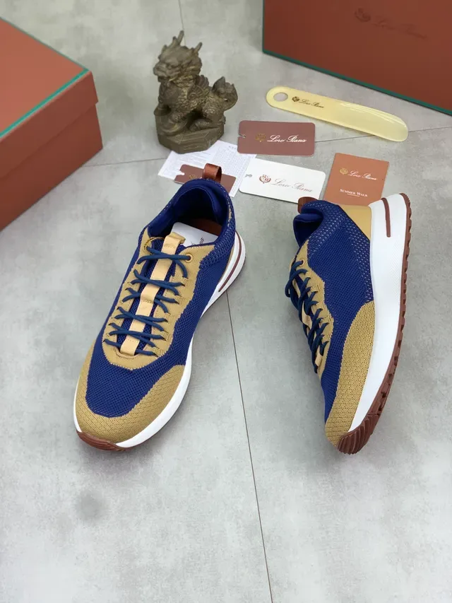 Blue and Beige Knit Color-Blocked Low-Top Sneaker 5
