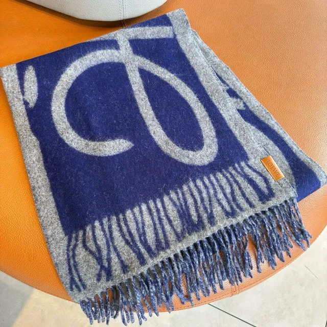 Blue and Gray Striped Fringed Cashmere Scarf 6