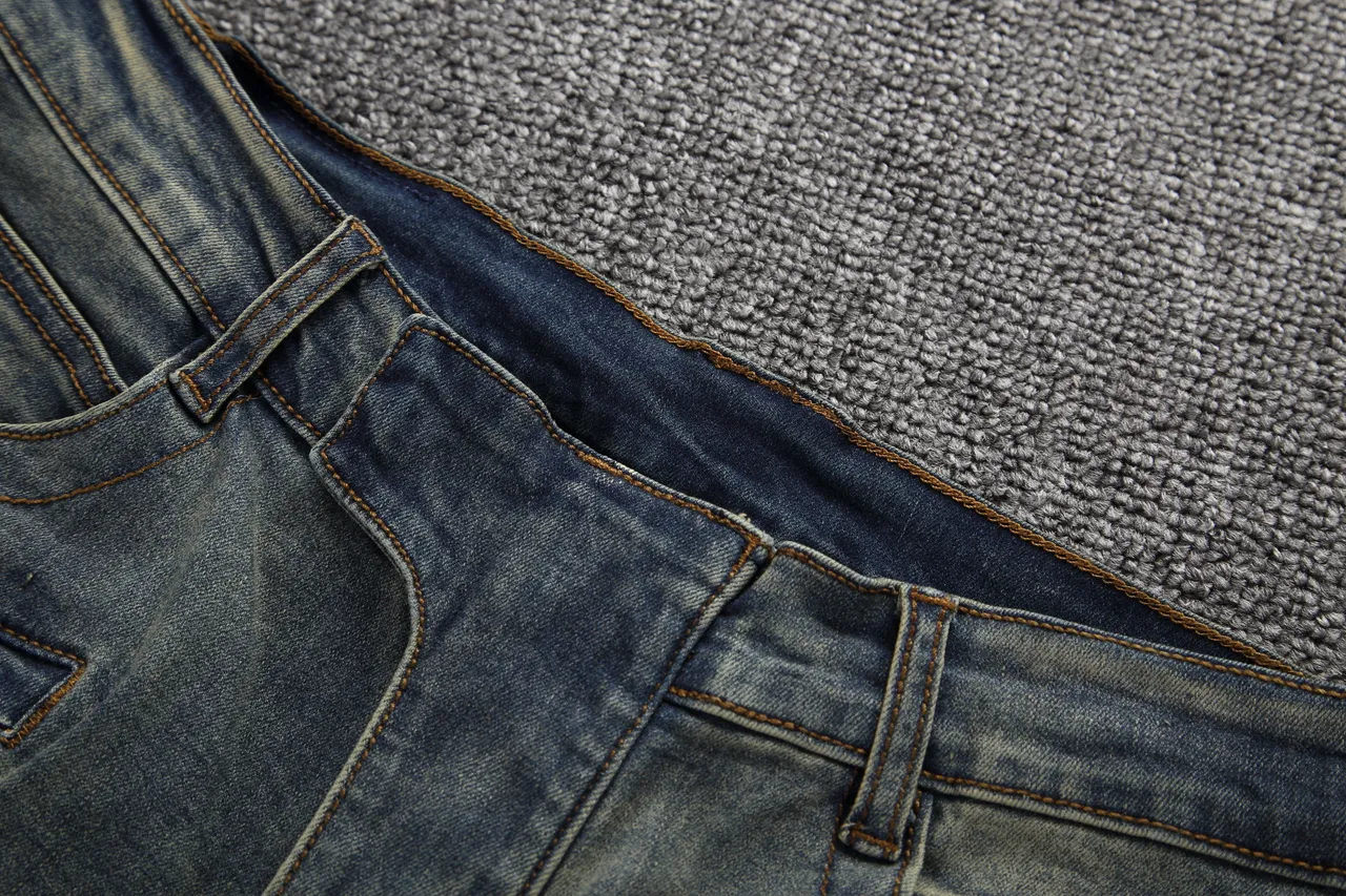 Blue Beige Distressed Zippered Side Pockets Shorts 6
