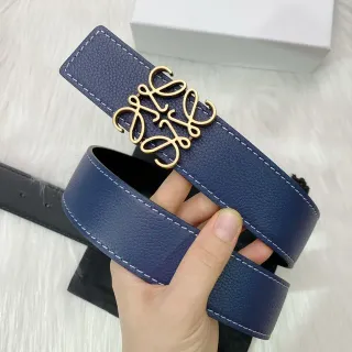 Blue Gold Textured Pebbled White Contrast Stitching Leather Belt