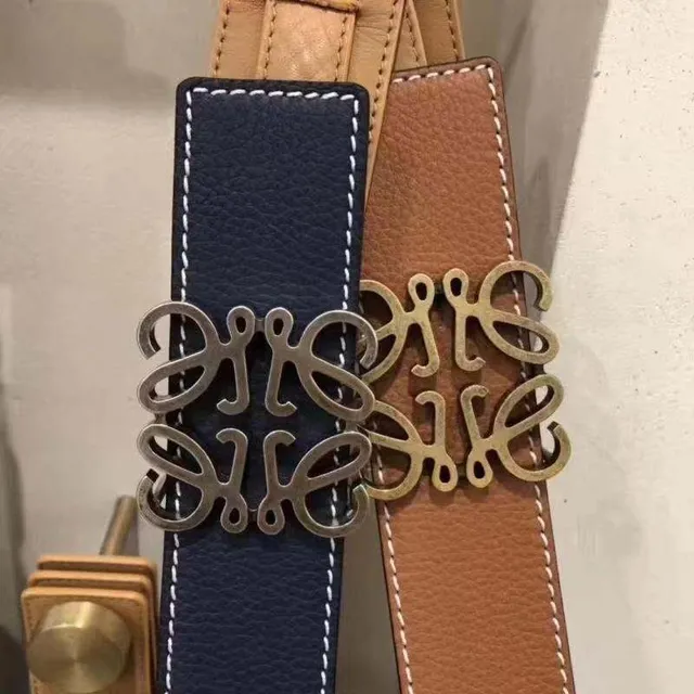 Blue Gold Textured Pebbled White Contrast Stitching Leather Belt 2