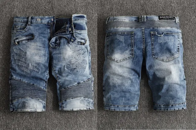Blue Gray Distressed Wash Zippered Side Pockets Shorts 15