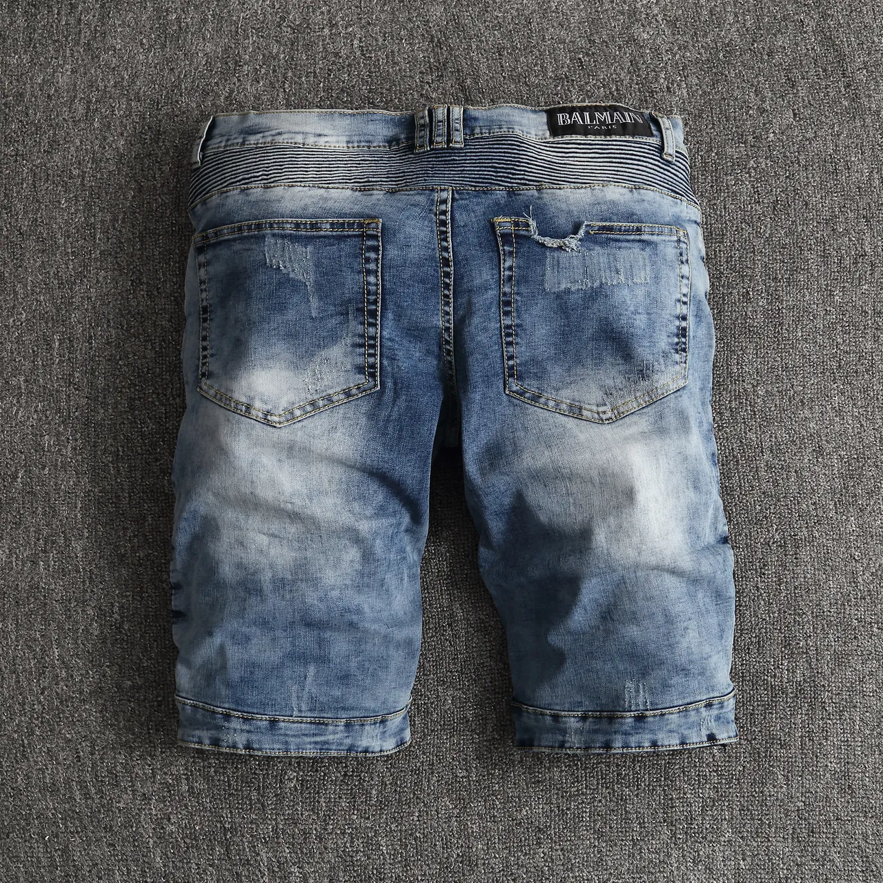 Blue Gray Distressed Wash Zippered Side Pockets Shorts 16