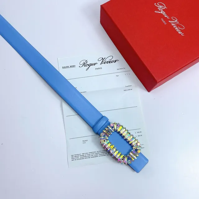 Blue Multicolor Smooth Strap Rectangular Buckle Leather Belt 5
