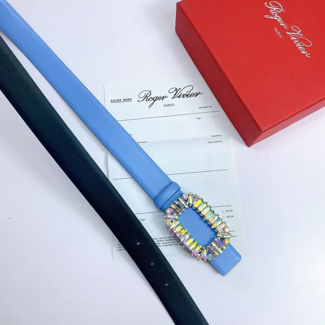 Blue Multicolor Smooth Strap Rectangular Buckle Leather Belt 6