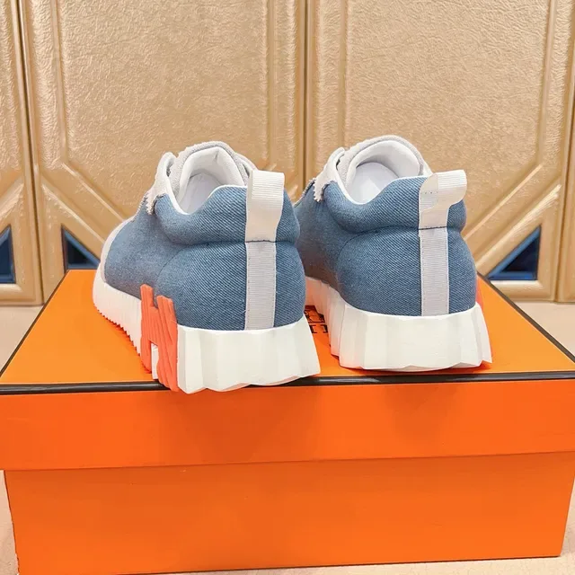 Blue Orange Denim Upper Scalloped Suede Trim Sneakers 2