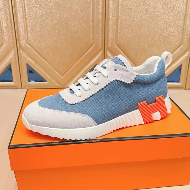 Blue Orange Denim Upper Scalloped Suede Trim Sneakers 3