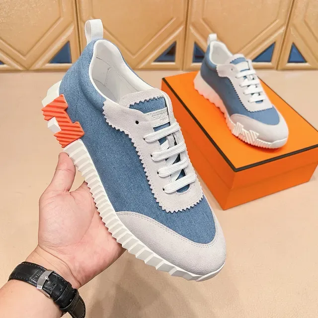 Blue Orange Denim Upper Scalloped Suede Trim Sneakers 4