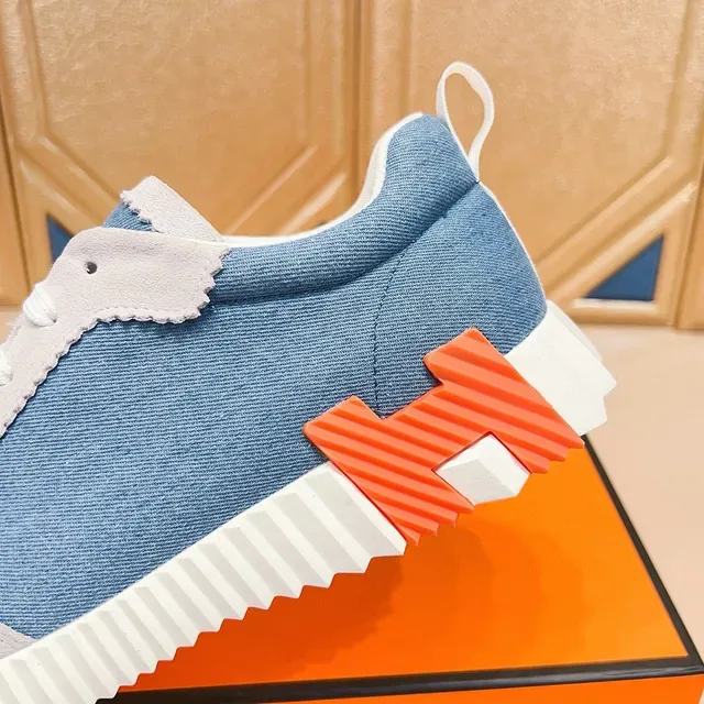 Blue Orange Denim Upper Scalloped Suede Trim Sneakers 5