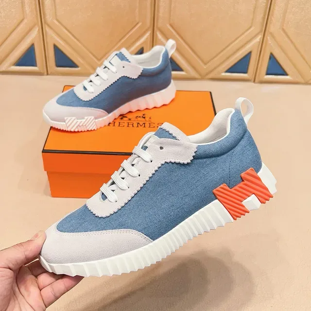 Blue Orange Denim Upper Scalloped Suede Trim Sneakers 7