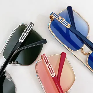 Blue Red Metal-Framed Rectangular-Aviator Hybrid Eyewear