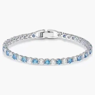Bracelet de pierres rondes transparentes bleues et argentées alternantes à griffes