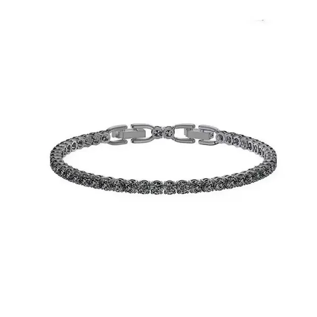 Blue Silver Alternating And Clear Round Stones Prong-Set Bracelet 4