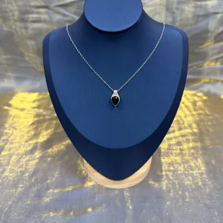 Colar com pingente de gota azul prata pavê-set halo