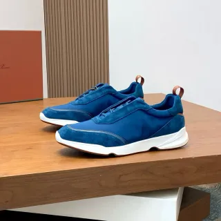 Tênis Slip-On sem cadarços de couro de camurça e nylon azul