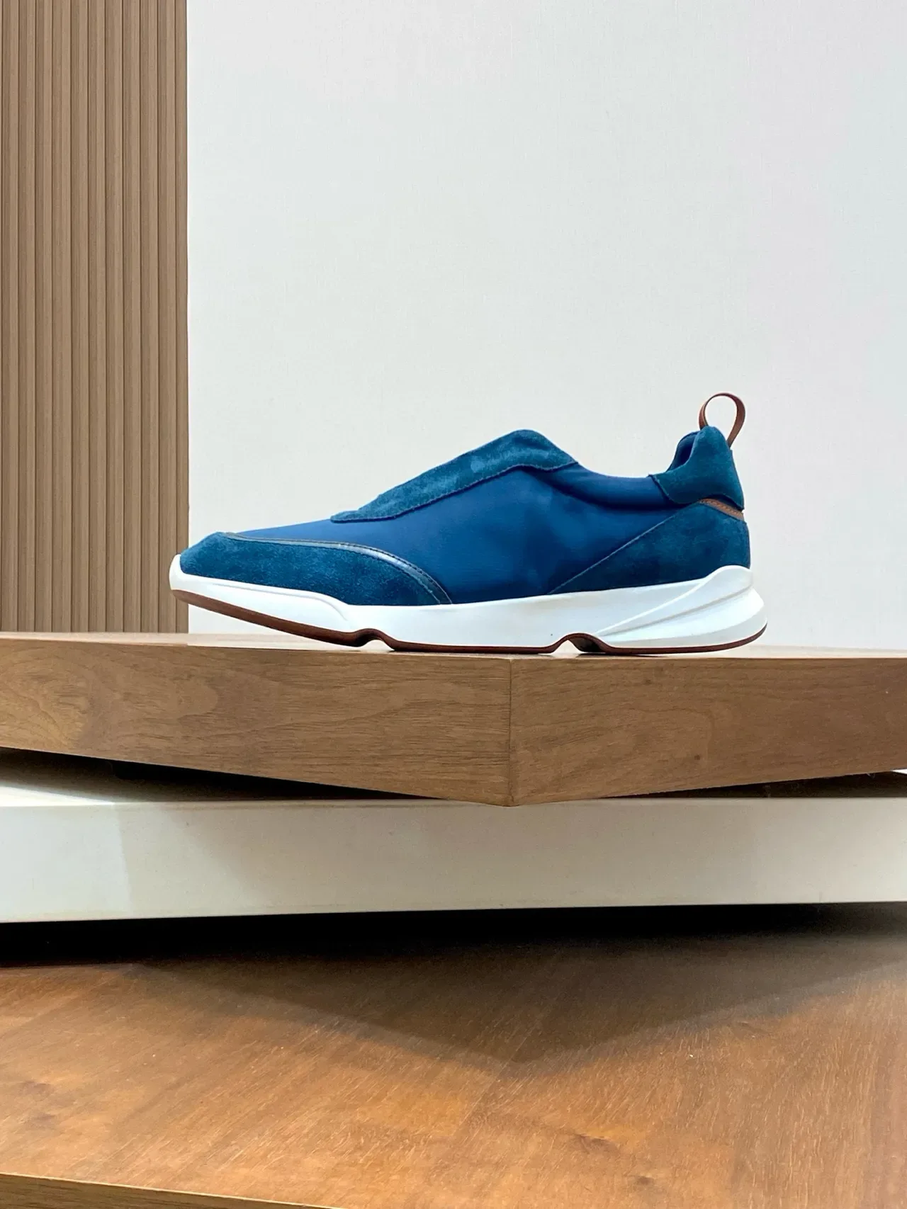 Blue Suede and Nylon Laceless Slip-On Sneakers 3