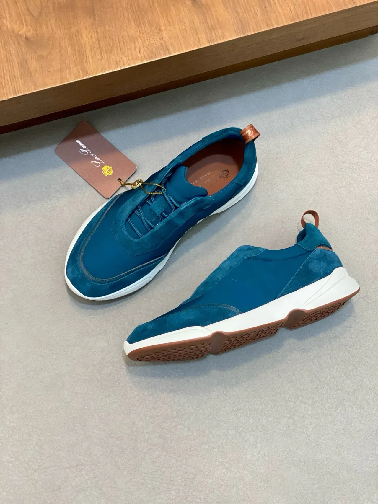 Blue Suede and Nylon Laceless Slip-On Sneakers 5