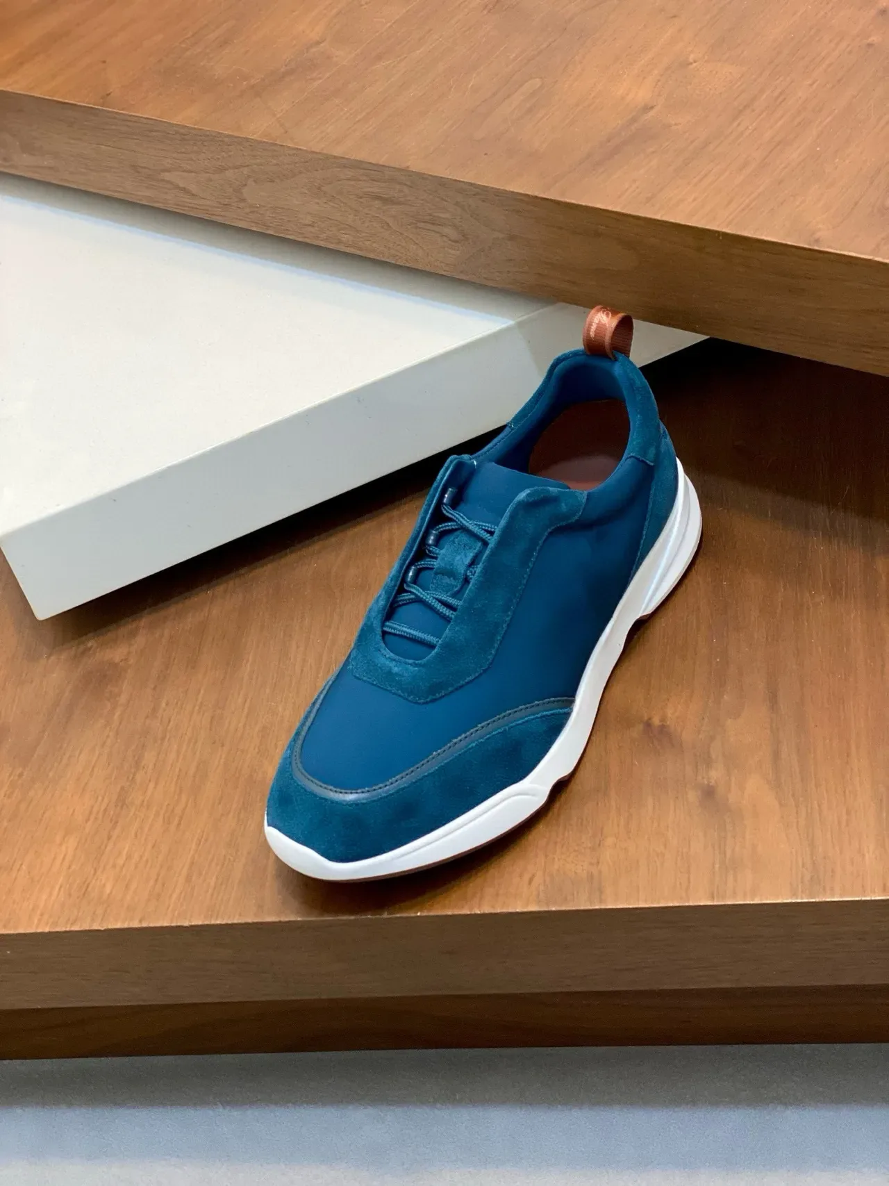 Blue Suede and Nylon Laceless Slip-On Sneakers 6
