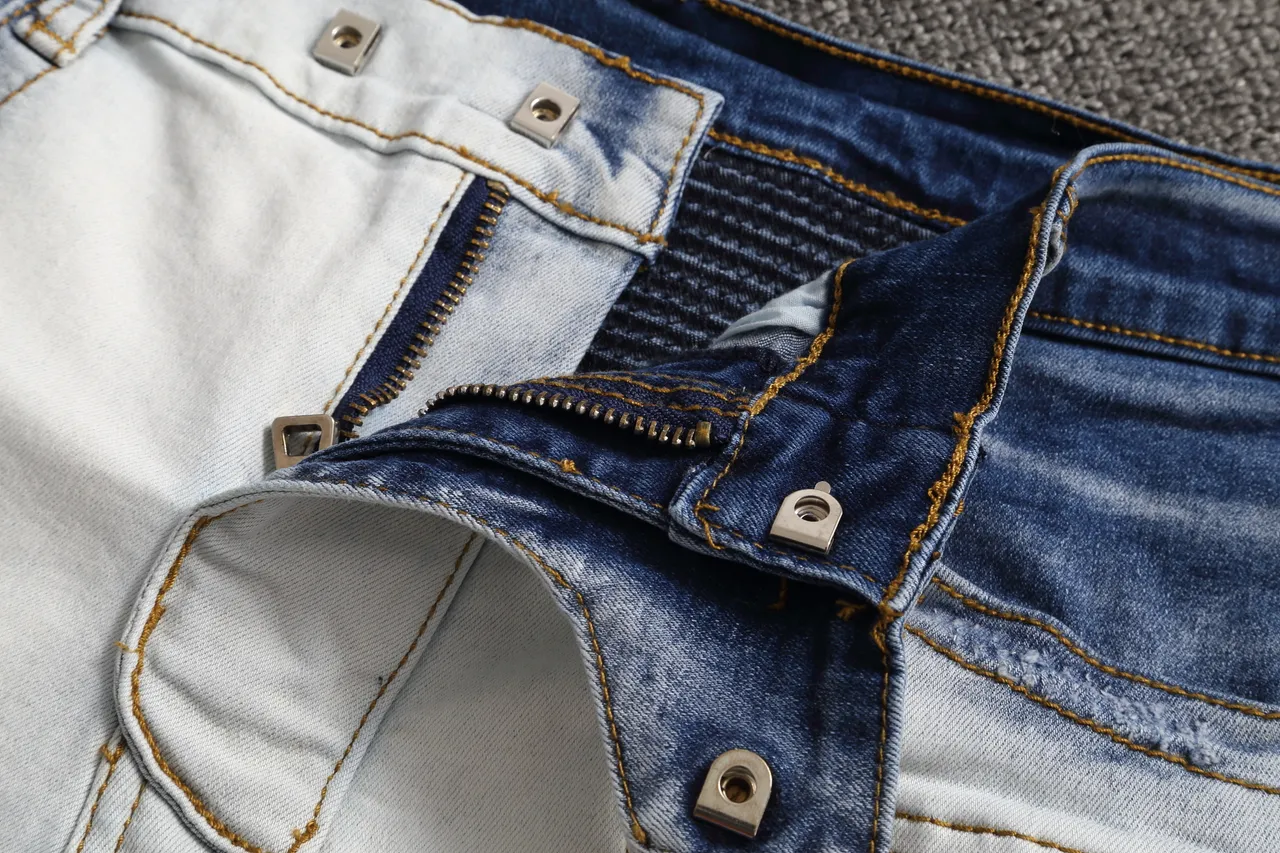 Blue White Light-Wash Denim Zippered Thigh Pockets Shorts 9
