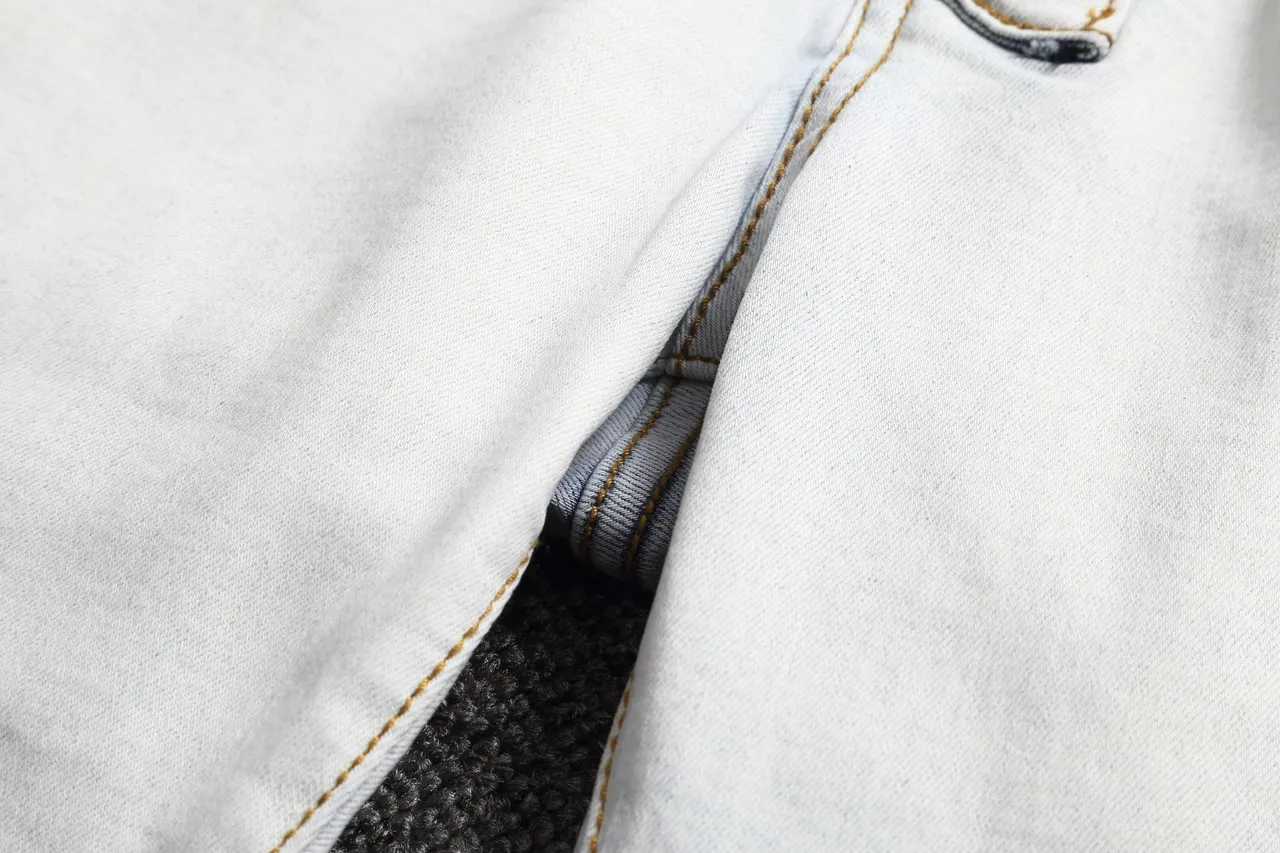 Blue White Light-Wash Denim Zippered Thigh Pockets Shorts 16