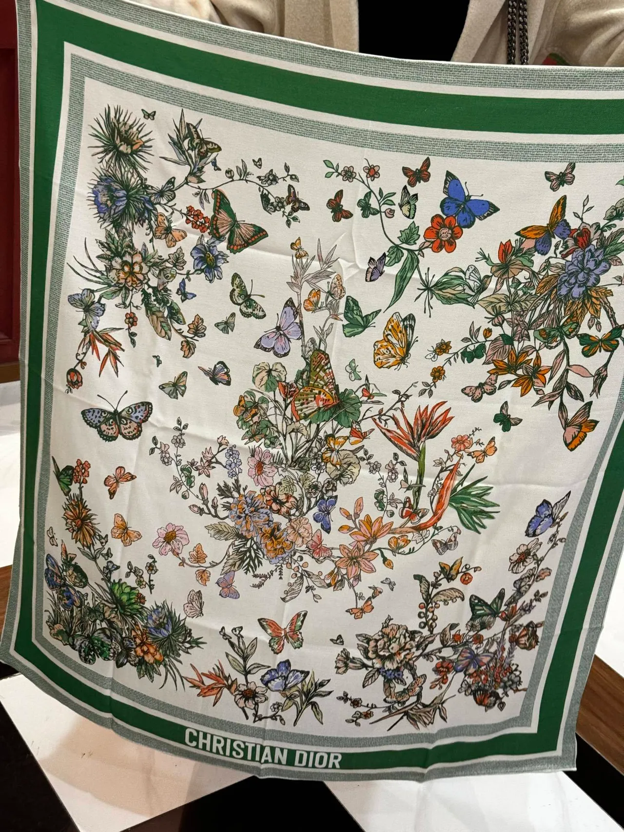 Botanical-Print Striped Border Oversized Shawl 2