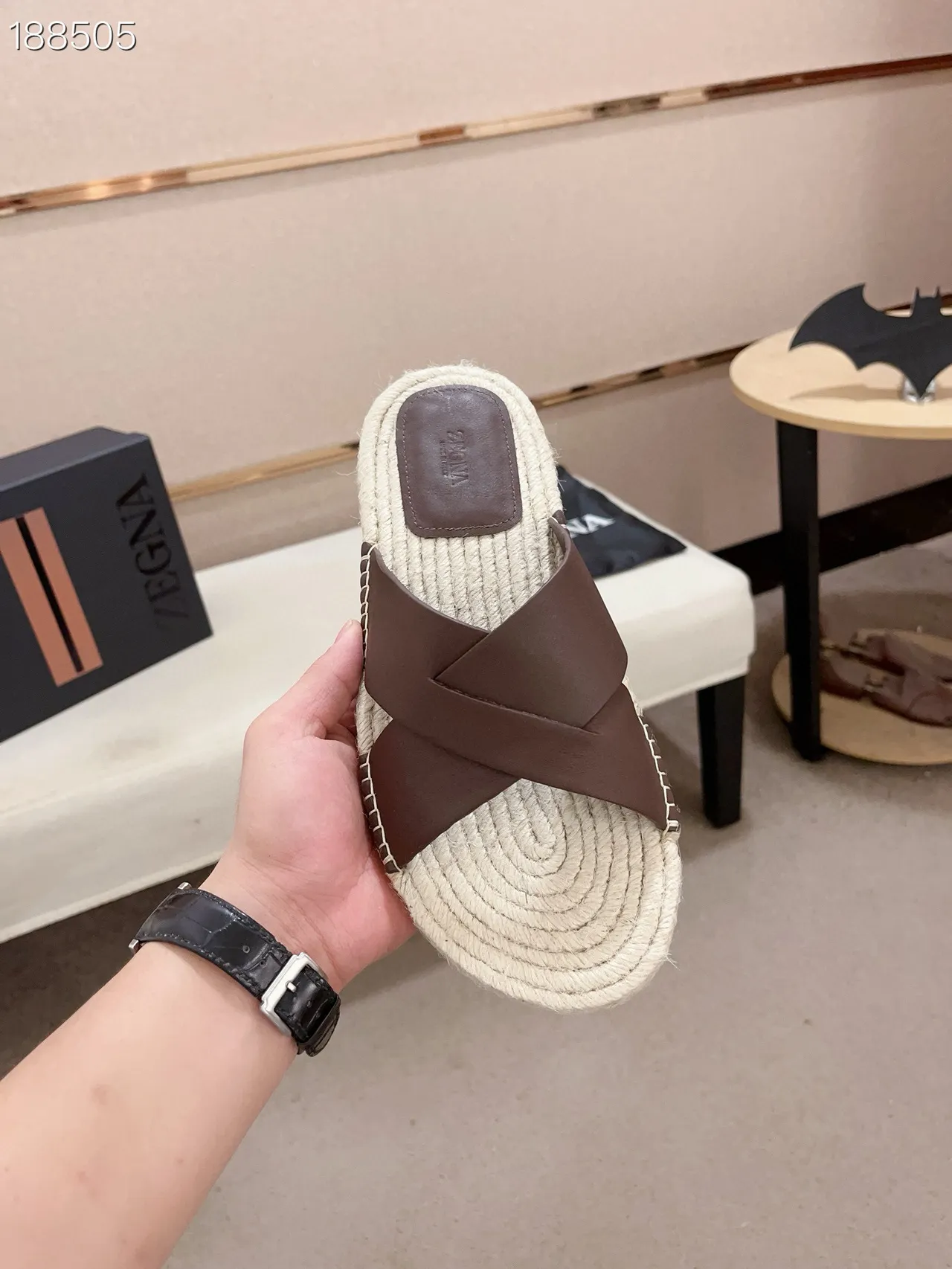 Brown and Beige Woven Rope Espadrille Slide Slippers 3
