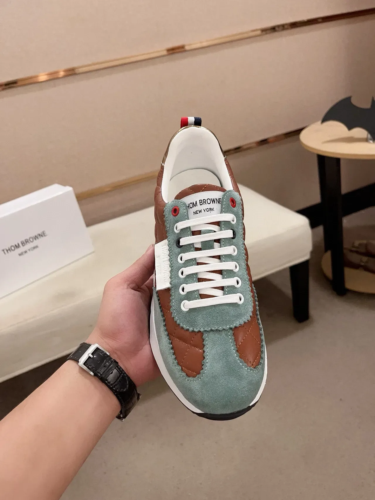Brown and Sage Green Quilted Panel Lifestyle Sneakers 2