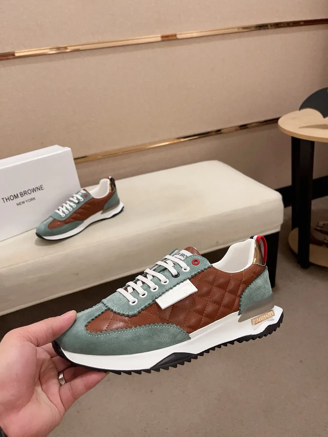Brown and Sage Green Quilted Panel Lifestyle Sneakers 3
