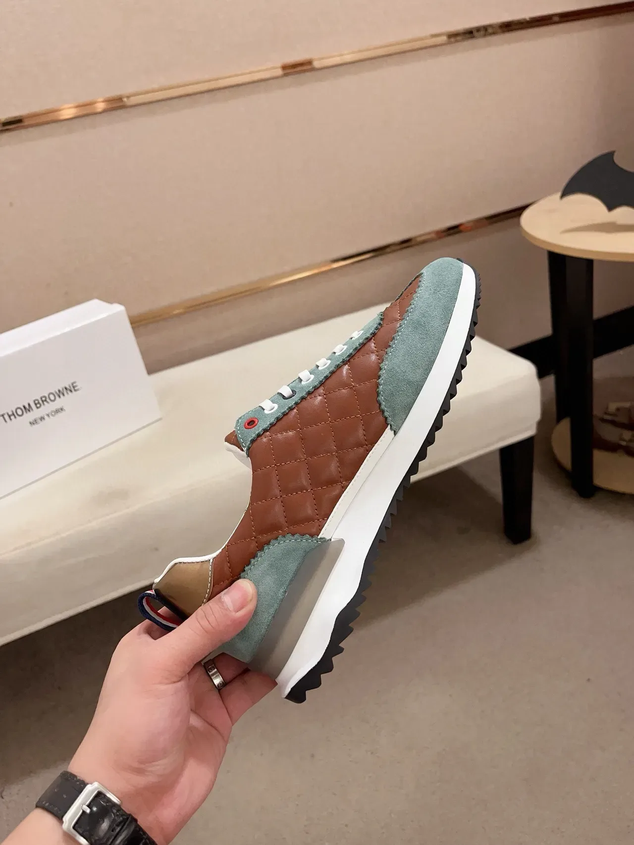 Brown and Sage Green Quilted Panel Lifestyle Sneakers 5
