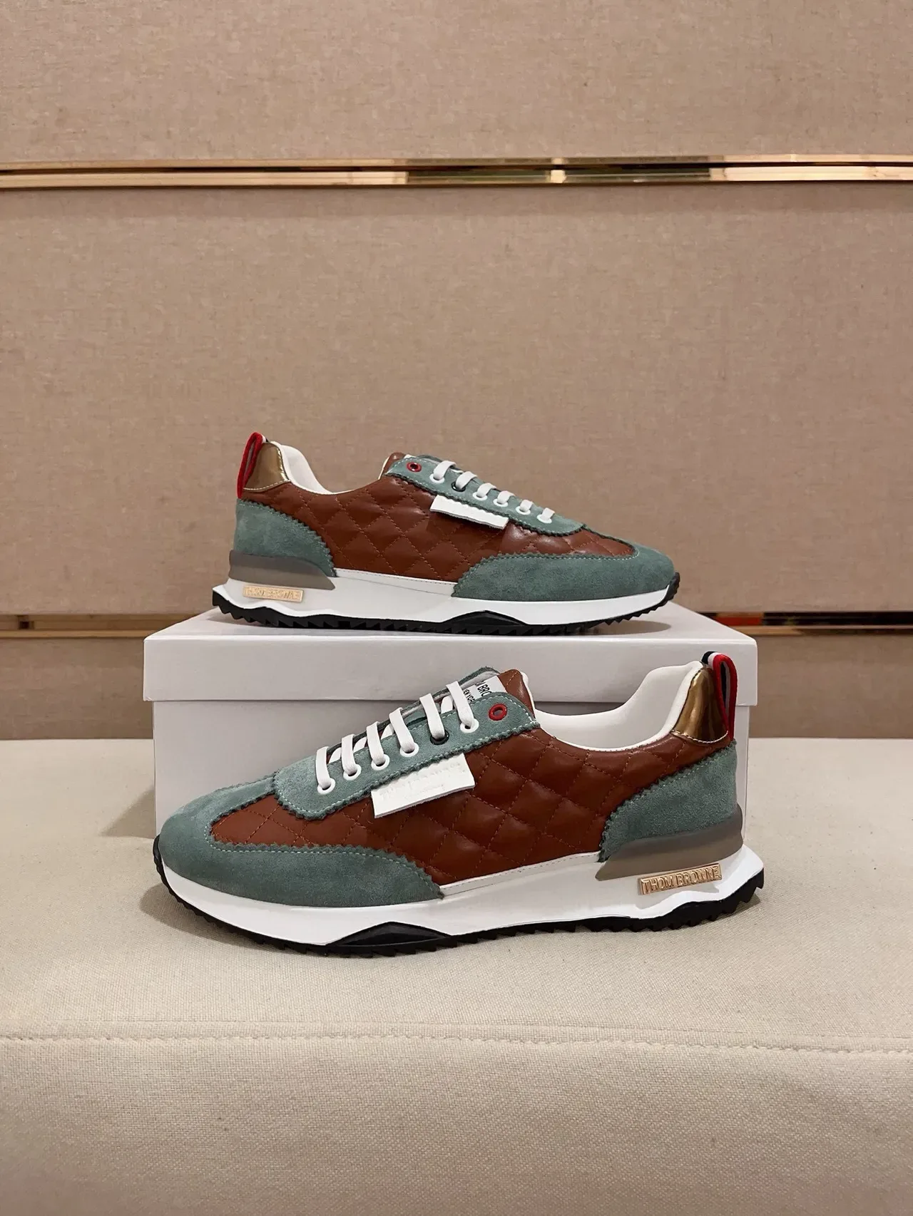 Brown and Sage Green Quilted Panel Lifestyle Sneakers 7
