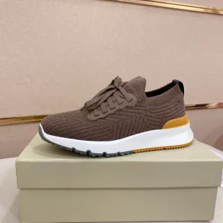 Tênis Marrom Bege Tricô Superior Esculpido Branco Midsole