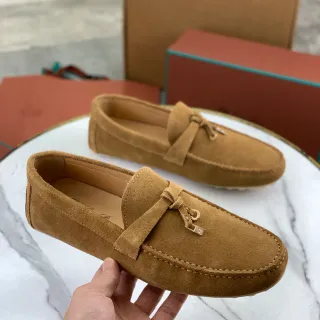 棕米色麂皮蝴蝶结乐福鞋