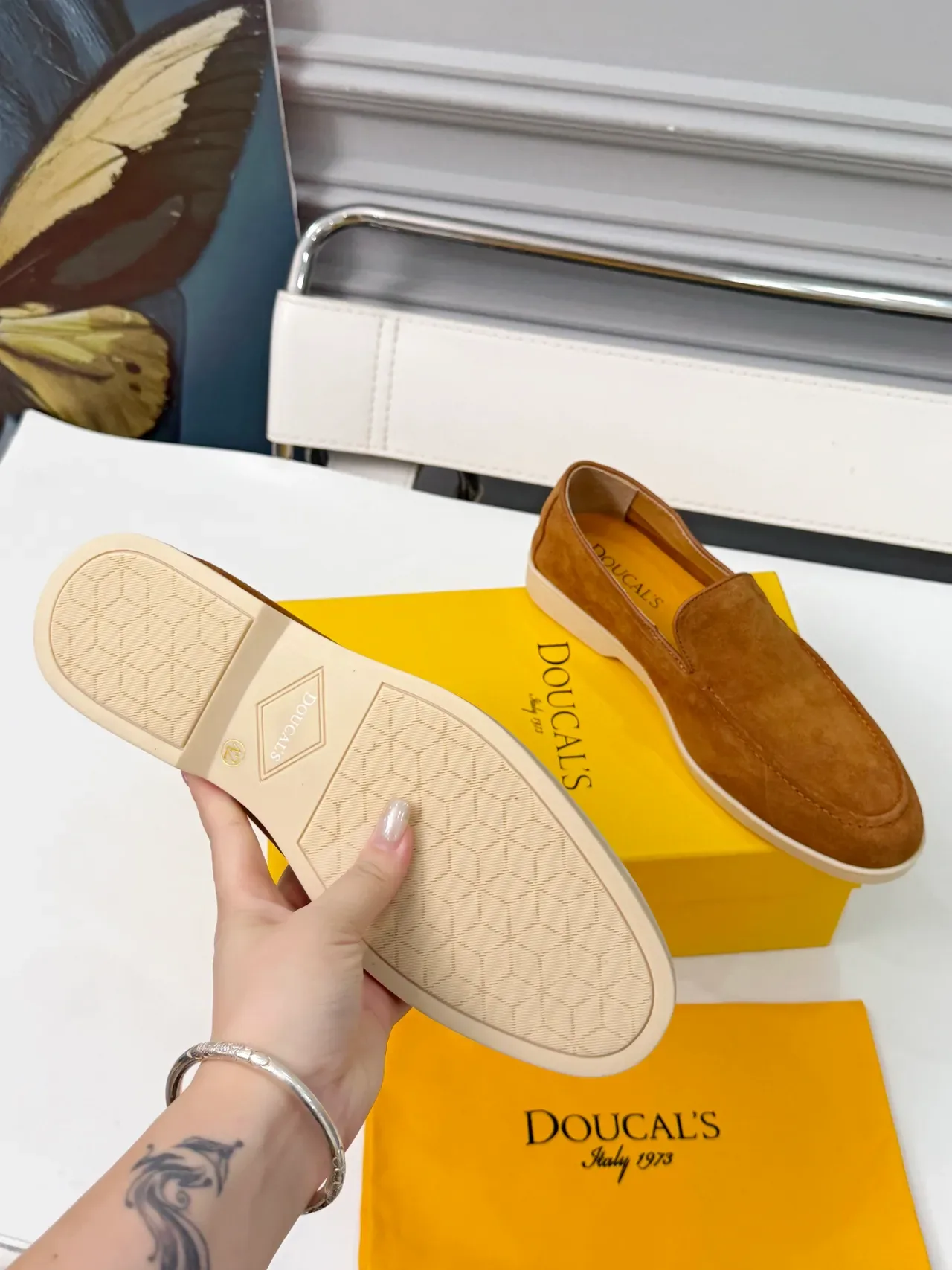 Brown Beige Suede Upper Moc-Toe Stitching Loafer 2