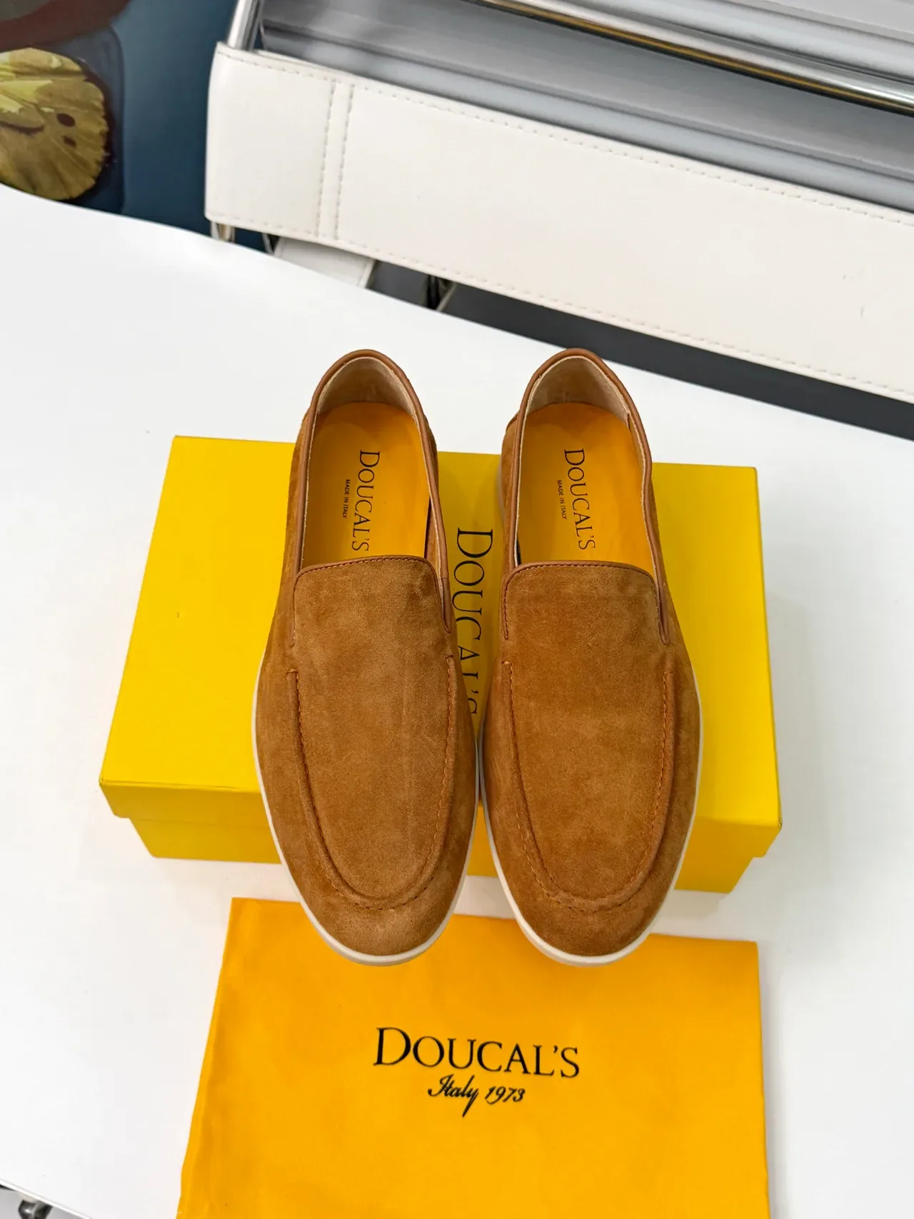 Brown Beige Suede Upper Moc-Toe Stitching Loafer 5