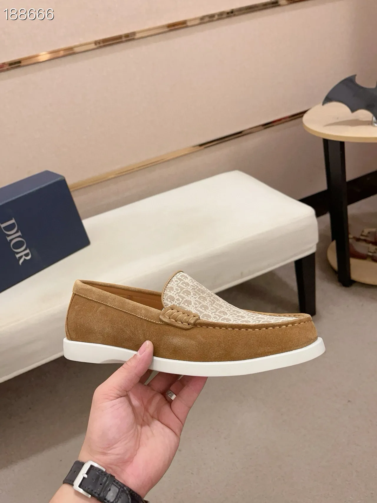 Brown Beige Suede Upper Patterned Vamp Loafer 6