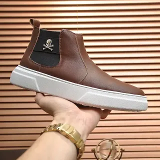 Brown Black Leather Elastic Gusset Chelsea Boots