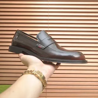 Brown Black Polished Leather Penny Loafer