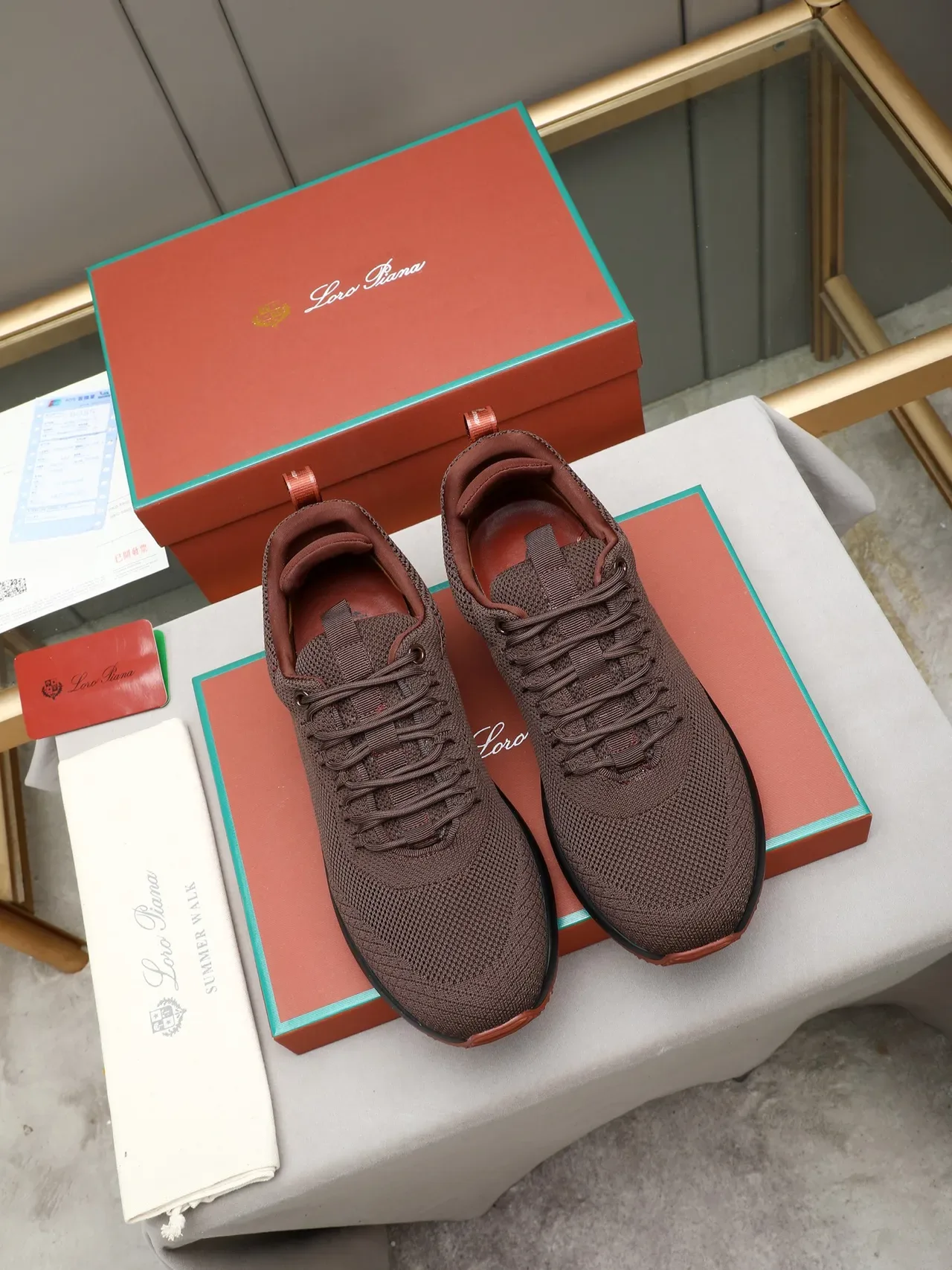 Brown Red Knit Upper Molded Black Midsole Sneakers 2