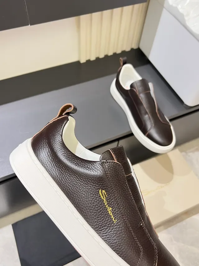 Brown White Leather Slip-On Platform Sole Loafer 3