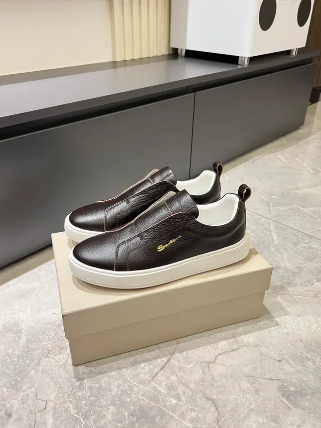 Brown White Leather Slip-On Platform Sole Loafer 5