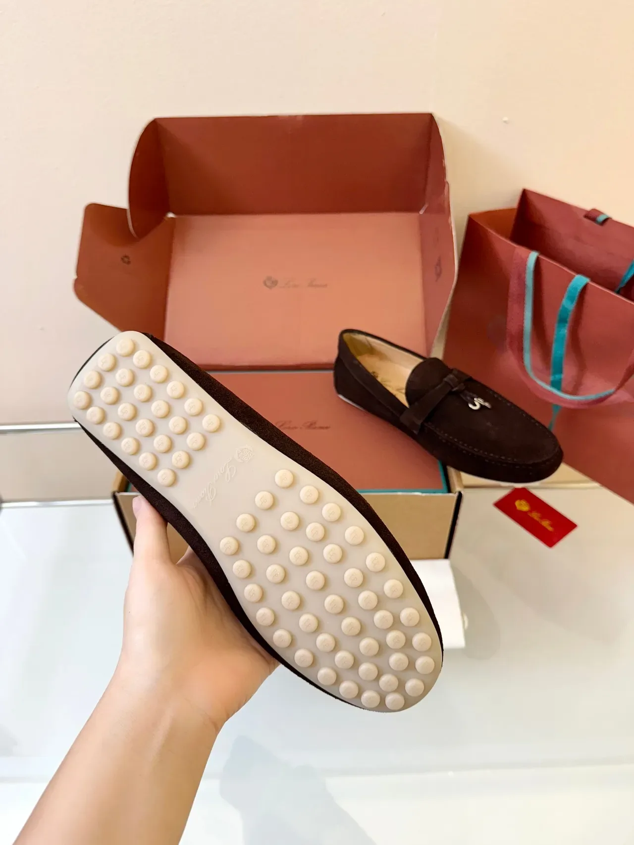Brown White Suede Upper Moccasin-Stitched Vamp Loafer 5
