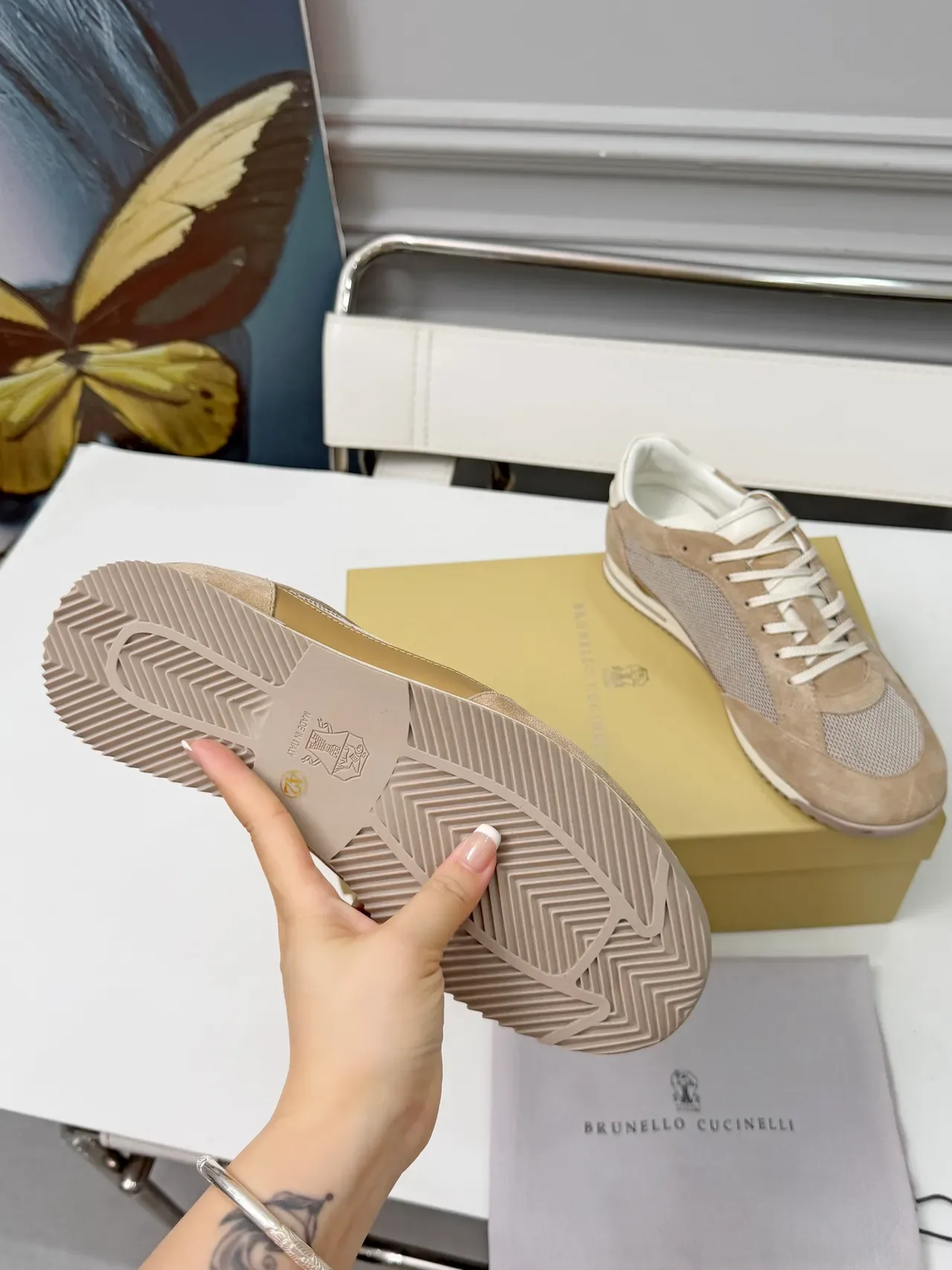 Brunello Cucinelli Beige Suede and Mesh Lifestyle Sneakers 4