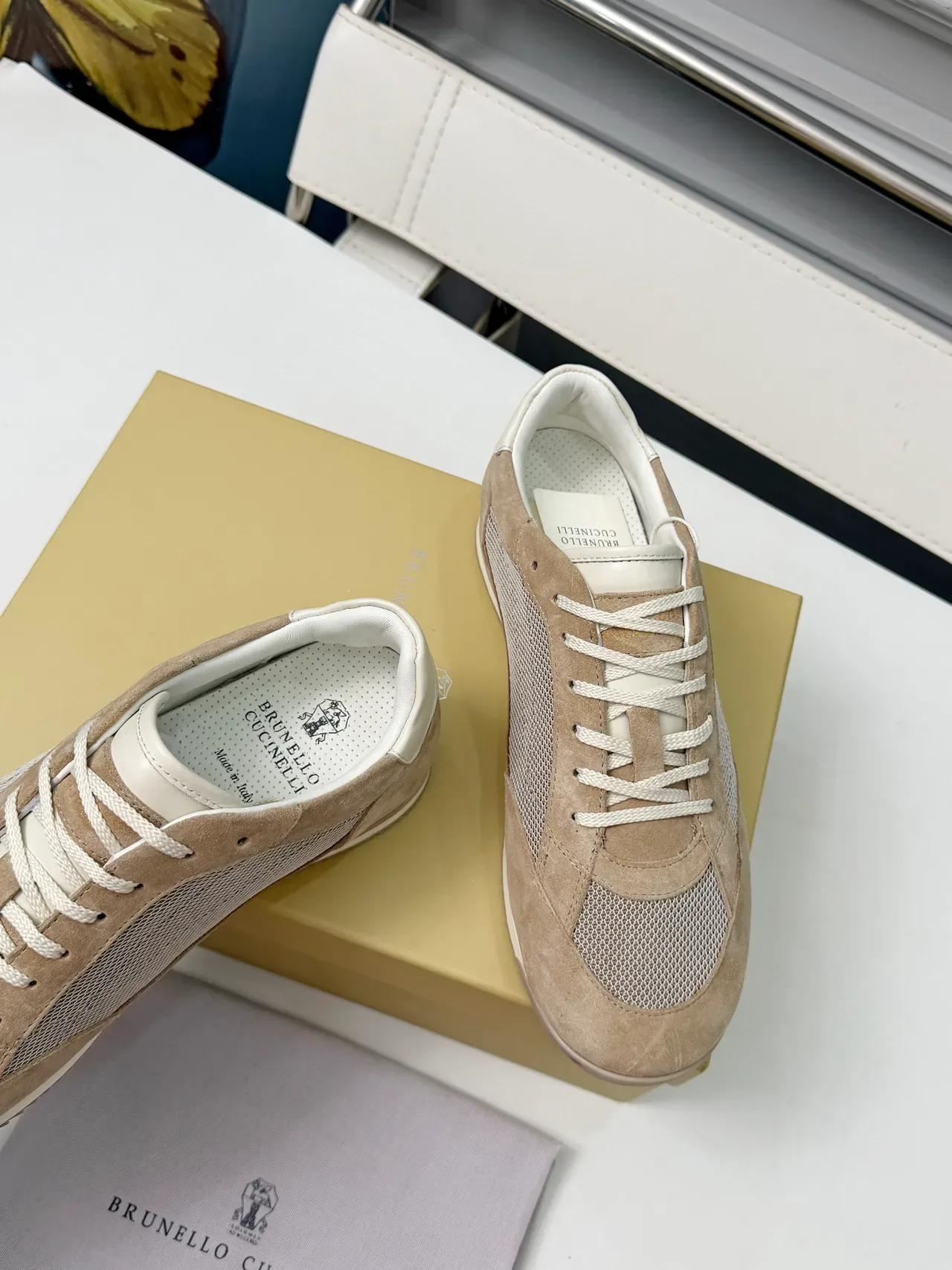Brunello Cucinelli Beige Suede and Mesh Lifestyle Sneakers 5