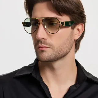 Bugatti Aviator Gold Green Silhouette Metal Frame Sunglasses