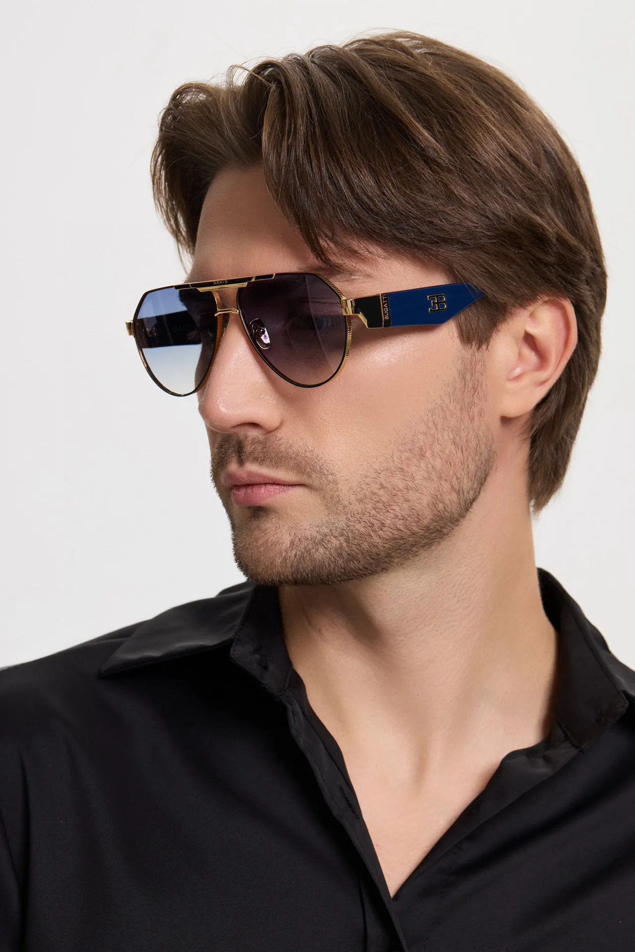 Bugatti Aviator Gold Green Silhouette Metal Frame Sunglasses 3
