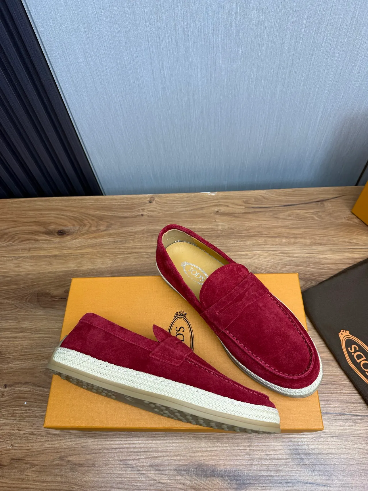 Burgundy Beige Suede Upper Penny Strap Loafer 6